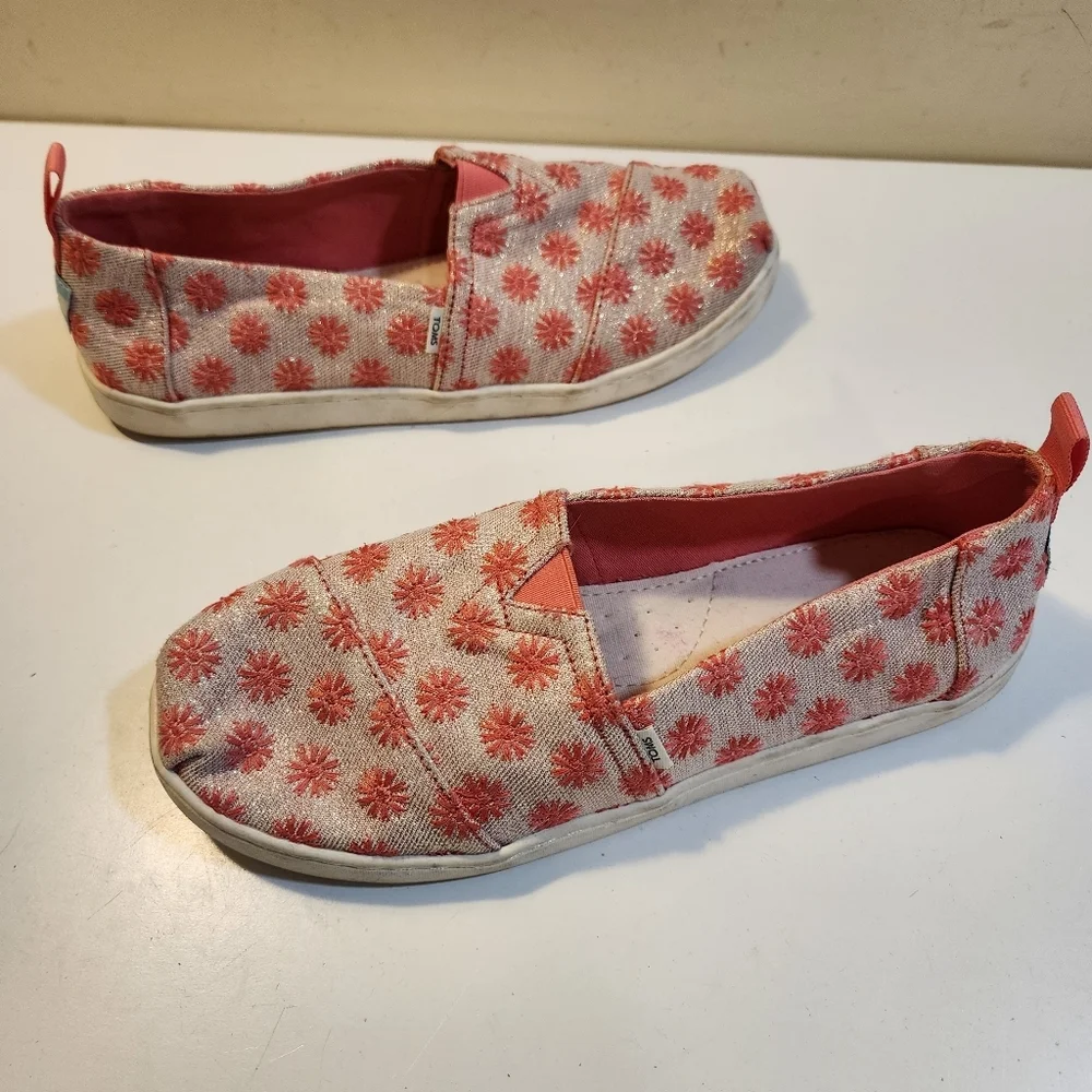 TOMS Floral Embroidered Slip-On Espadrilles Size Y6 Futs 8.5